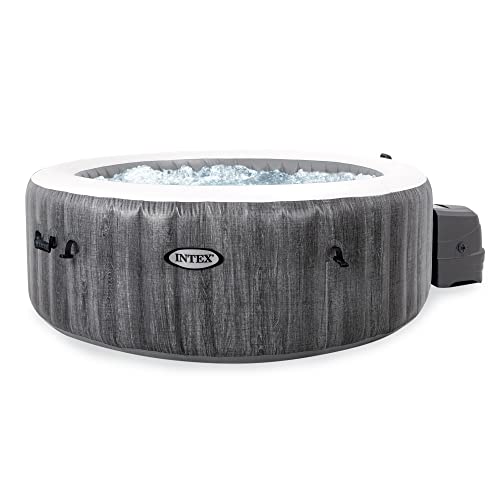 INTEX 28439EP PureSpa Greywood Deluxe Spa Set: includes Energy Efficient Spa Cover – Spa Control App – Wireless Control Panel – 4 Person Capacity – 77" x 28" - 4 Person