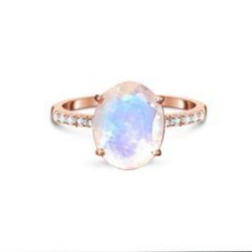 The Enchanted Ring/18k Rose Gold Vermeil with Rainbow Moonstone and White Topaz - Small (US 6)