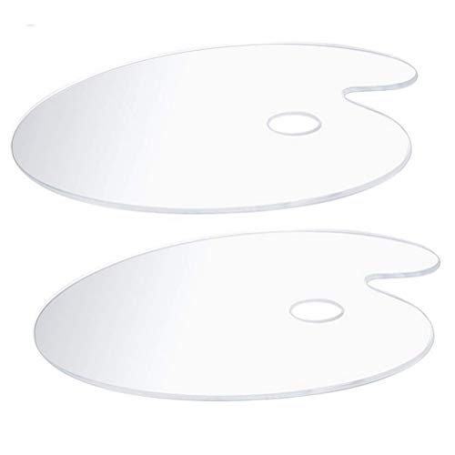 2 Pieces Clear Acrylic Painting Palette, Oval Art Palette, Art Palette, Non-Stick Oil Colour Mixing Palette for DIY Art Painting (10 x 6 Inches)
