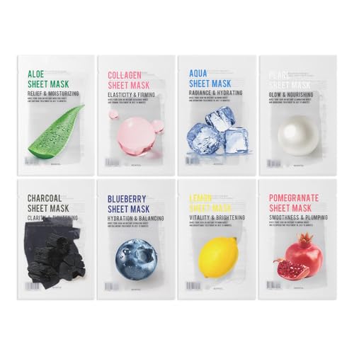 Purity Leaf Mask Pack 8 Types 22 ml x 8 Pieces Korean Skin Care Moisturising, Nourishing and Clarifying Natural Ingredients for All Skin Types (8 Types)