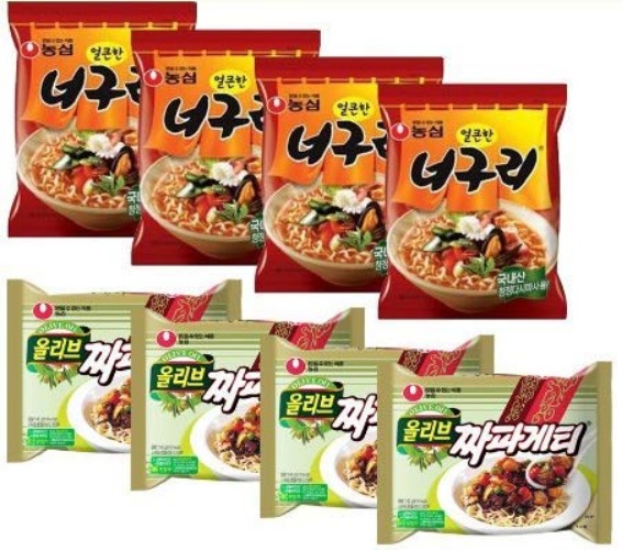 Ramen Set A-53 (Neoguri x4 , Chapagetti x4) 라면만 세트 A-53 (너구리 x4, 짜파게티 x4) - Chapaguri Combo - 8 count (Pack of 1)