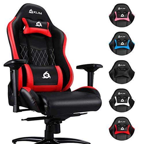 KLIM Esports Gaming Stuhl - NEU 2023 - Mit Lenden- und Nackenstütze - Verstellbar Gaming Sessel Ergonomisch PC Stuhl - Gaming Stuhl 150 kg Belastbarkeit - Schwarz Gamer Stuhl - Gaming Chair - Rot - Rot