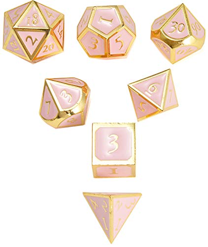 Metal DnD Dice Cream Pink with Gold Trims (Set of 7)