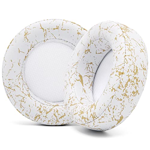WC Cuscini di ricambio aggiornati per cuffie da gioco Corsair Virtuoso realizzati da Wicked Cushions | maggiore durata, spessore e isolamento acustico | Pelle più morbida | Marmo dorato - Gold Marble