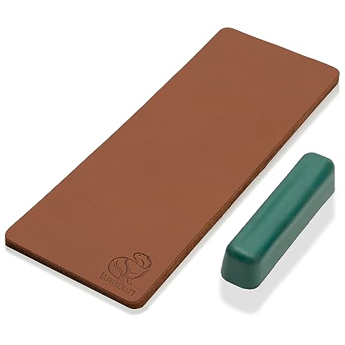 BeaverCraft Stropping Leather Strop for Knife Sharpening Strop LS2P1 - Knife Stropping Kit 8 x 20 cm - Knives Sharpener with Honing Strop Polishing Compound Set - Double Sided - Leather Strop