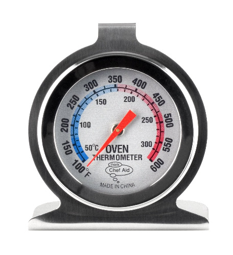 Chef Aid Stainless Steel Oven Thermometer for use with fan, gas, electric, pizza oven, air fryer, or range cooker - cookingaking/grilling/BBQ, hang or stand inside oven, Easy to read display