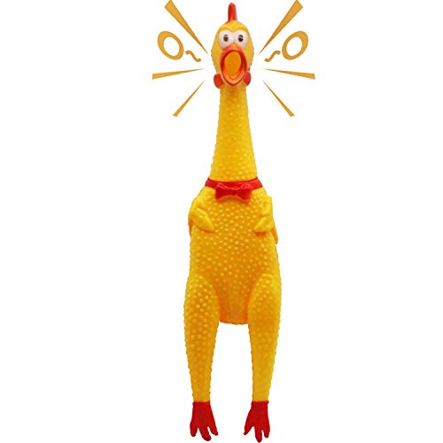 NOVELTY PLACE Squawking Chicken Dog Toys - Large 41cm - Yellow Rubber Squeeze Squeaky and Screaming Chicken for Pets or kids