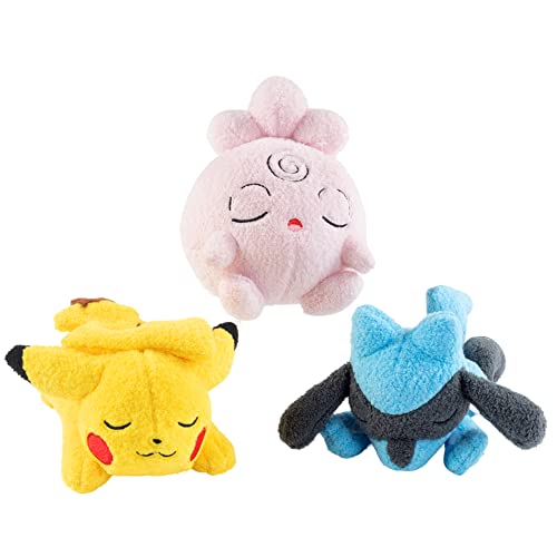 Pokemon 5" Sleeping Pikachu, Riolu & Igglypuff Plush 3-Pack - Officially Licensed - Quality & Soft Collectible Stuffed Animal Toy - Great Gift for Kids, Boys, Girls - Set of 3
