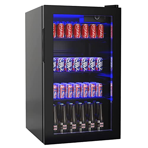 ARLIME Mini Fridge 120 Can, Beverage Refrigerator with Glass Door, Mini Drink Dispenser Machine Small Refrigerator For Office with Adjustable Shelves for Home Kitchen Bar, 3.2 Cu. Ft - Black 3.2Cu.Ft - Freestanding