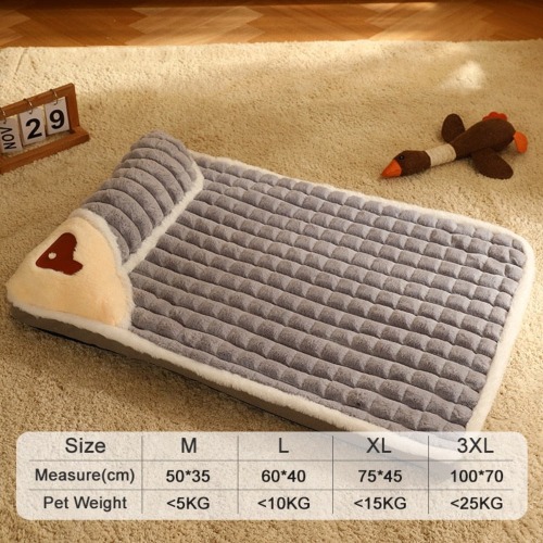 Pet Bed with Attached Pillow - Gray / L