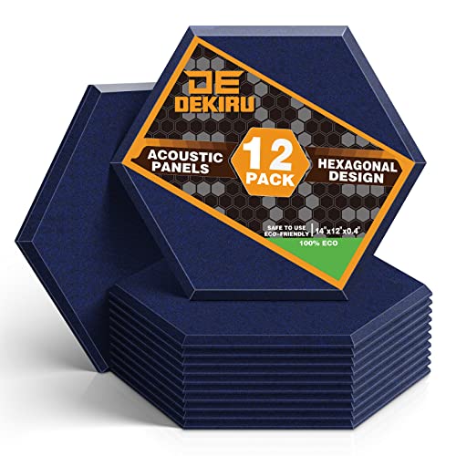 DEKIRU 12 Pack Acoustic Panels Hexagon Sound Proof Padding, 14 X 13 X 0.4 Inches Sound dampening Panel Used in Home & Offices (Dark Blue) - Dark Blue