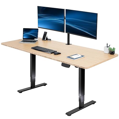 VIVO Electric Height Adjustable 71 x 30 inch Memory Stand Up Desk, Bamboo Solid One-Piece Table Top, Black Frame, Touch Screen Preset Controller, 2E Series, DESK-KIT-2E71O - 71 x 30 inch - Bamboo Top / Black Frame
