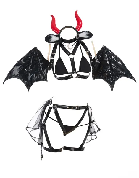 MEOWCOS Women's Sexy Lingerie Set with Belt Set and Wings Headband Necklace