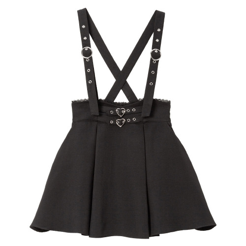 ダブルハートバックルサスペンダー付きスカート | ミニ　ブラック / 3L