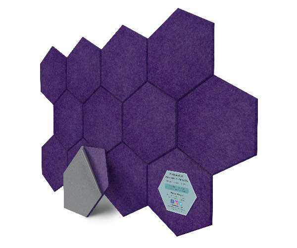 Hexagon Polyester Acoustic Panels - 12 Pack | Eco-Friendly Sound Absorption | Easy Peel & Stick Installation - Purple