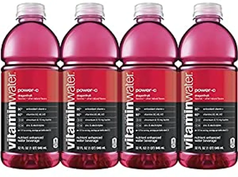 Vitamin Water Dragon Fruit - Power C, 32 Oz Bottle (Pack of 4, Total of 128 Oz)