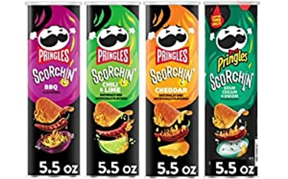 Pringles Scorchin' - Sour Cream & Onion, Cheddar, Chili & Lime, BBQ - Variety Bundle of 4