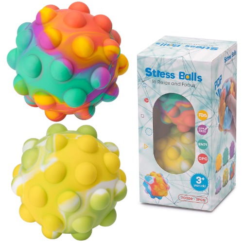 Silicon Pop Stress Balls for Kids and Adults with Anxiety Stress Relief, Sensory Fidgets Toys for Girls and Boys with Push Bubbles It 2 in One Pack - 2 Balls