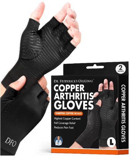 Dr. Frederick's Original Copper Arthritis Glove - 2 Gloves - Perfect Computer Typing Gloves - Fit Guaranteed - Large - Fingerless - Black Large