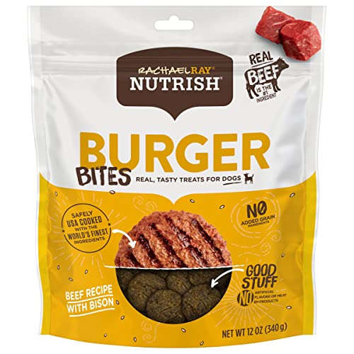 Rachael Ray Nutrish Burger Bites Real Meat Dog Treats, Beef Burger with Bison Recipe, 12 Ounces, Grain Free - Burger Bites - Beef with Bison Burger - 12 Ounce (Pack of 1)