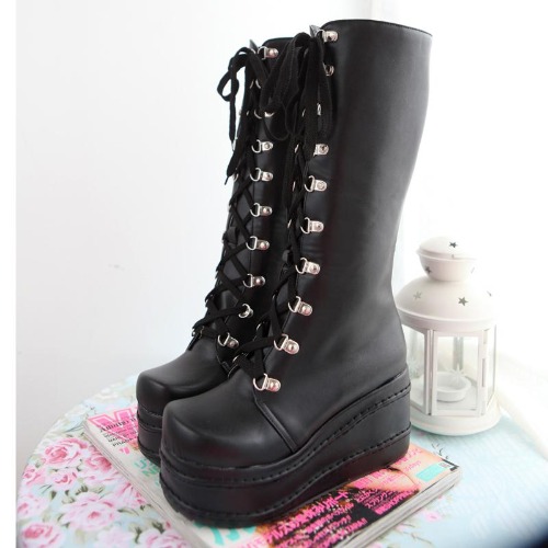 Chunky Platform Moto Boots - Black / 10.5