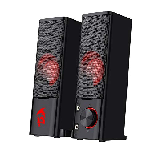 Redragon GS550 PC Gaming Speakers, 2.0 Channel Desktop Computer Sound Bar with Compact Maneuverable Size, Headphone Jack, Quality Bass & Decent Red Backlit, USB Powered w/ 3.5mm Cable - GS550