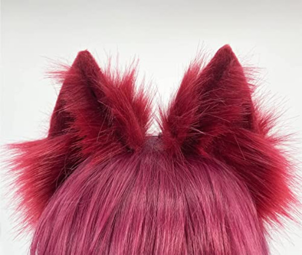 Agymo Handmade Cat Ears Cosplays,Animal headbands, Fox Wolf Animal ears, Costume Headwear Halloween costume - Big ears - Claret Red