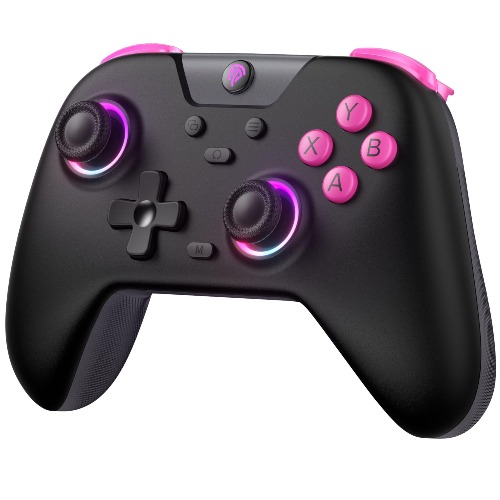 EasySMX X05 Controller PC met 7 kleuren RGB licht, controller PC draadloos met Hall Joysticks & Hall Triggers, Bluetooth Controller voor PC / Switch / Steam / mobiele telefoon zwart - zwart