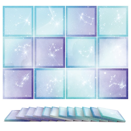 Kisdo Sticky Notes 600 Sheets 3 x 3 Inch Memo Pad, 12 Patterns Self-Stick Pads, Multiple Designs Watermark Adhesive Notepads, Easy to Post for Studying Home Office School (Constellation Light)
