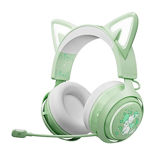 EASARS Cat Ear Headphones, Gaming Headset (Wireless, Green) - Wireless - Green