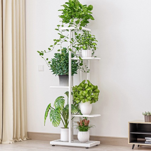 6 Pot Multi Layer Metal Plant Stand Home Decor - White