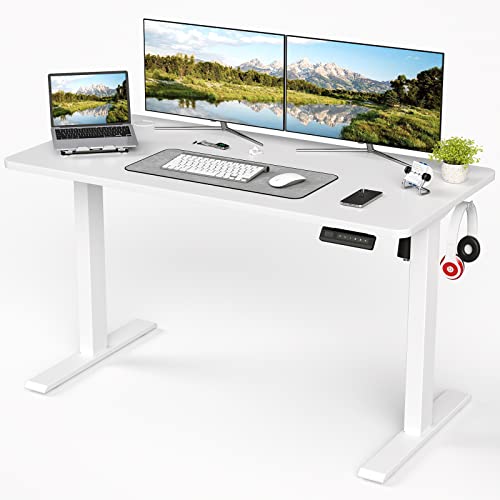 Sunon Electric Height Adjustable Standing Desk Sit Stand Desk with Whole Board for Home Working - 120 X 60 CM - White Desktop/White Frame/Single Motors