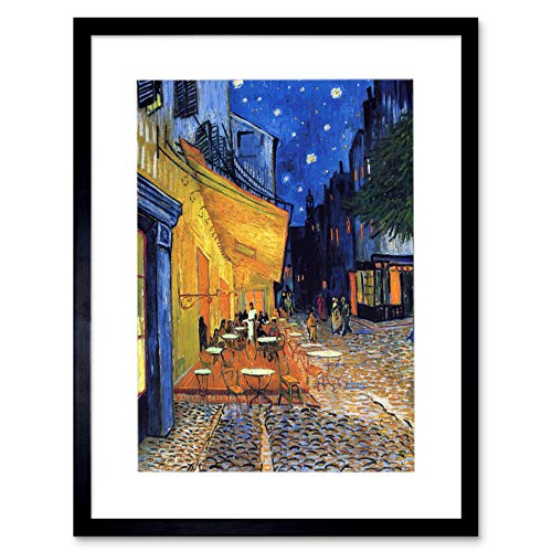 Wee Blue Coo Vincent Van Gogh Cafe Terrace Place Du Forum Arles 1888 Old F 14 Framed Wall Art Print - Black