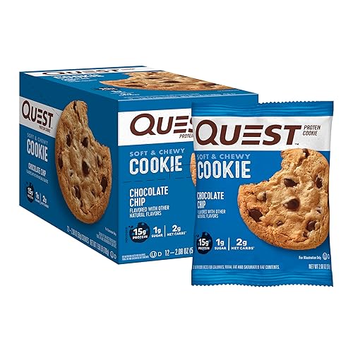 Quest Nutrition Chocolate Chip Protein Cookie; Keto Friendly; High Protein; Low Carb; 12 Count - Chocolate Chip - 12 Count (Pack of 1)