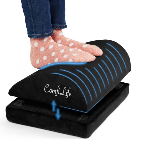 ComfiLife Foot Rest for Under Desk at Work – Adjustable Desk Foot Rest for Office Chair, Gaming – Ergonomic Teardrop Design for Back, Hip & Leg Pain Relief – 100% Memory Foam (Black) - Black - Teardrop