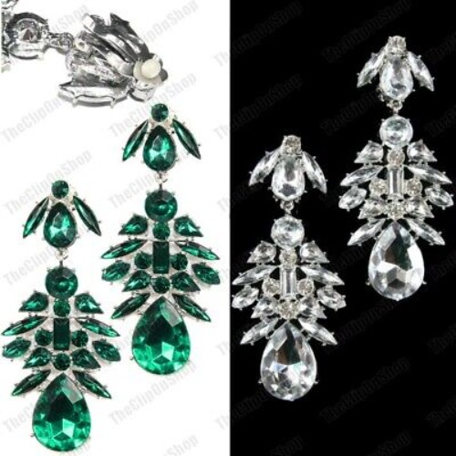 CLIP ON BIG 3"CHANDELIER EARRINGS rhinestone CRYSTAL LARGE CLIPS vintage style  | eBay