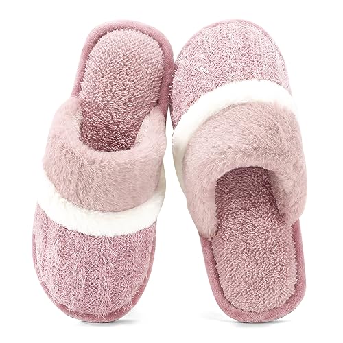 Cozy Slippers for Women Indoor and Outdoor Fuzzy House Shoes with Memory Foam Anti-Skid Sole Gifts for Women Mom Ladies - 11-12 Women/9-10 Men - Dark Pink