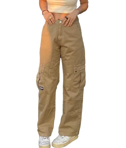Women Low Waist Y2K Jeans Wide Leg Baggy Cargo Pants Casual Loose Boyfriends Trousers Vintage Streetwear - Cargo Khaki - Medium
