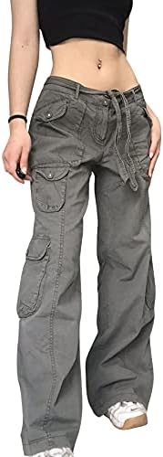 Button Fly Boyfriend Jeans for Women Mom Baggy Straight Leg Low Rise Cargo Vintage Long Denim Pants - Army Green2 Medium