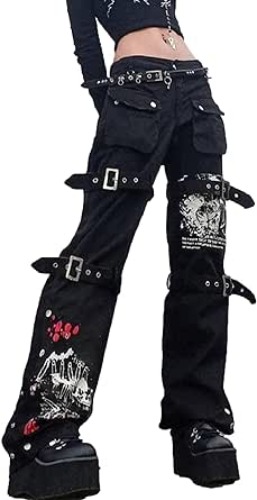 Button Fly Boyfriend Jeans for Women Mom Baggy Straight Leg Low Rise Cargo Vintage Long Denim Pants - J Black Small