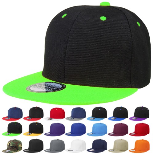 Falari Classic Snapback Hat Cap Hip Hop Style Flat Bill Blank Solid Color Adjustable Size - 1pc Black/Green