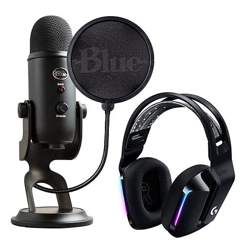 Blue Yeti Game Streaming Kit with Yeti USB Gaming, Podcast Mic, Pop Filter, PC/Mac/PS5 + G733 Lightspeed Wireless Gaming Headset with Suspension Headband, Lightsync RGB, and PRO-G audio - Blackout - Blackout - Gaming Microphone - Mic + Gaming Headset