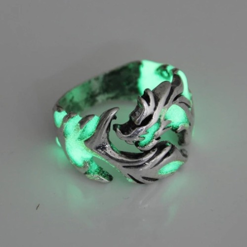 Mens Glow in the Dark Dragon Ring - Green / 11