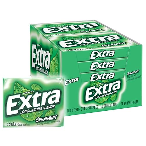 EXTRA Spearmint Sugarfree Chewing Gum, 15 Pieces (Pack of 10) - Spearmint