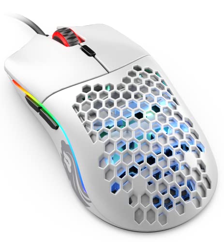 Glorious Gaming Mouse - Model O Minus 58 g Superlight Honeycomb Mouse, RGB Mouse - Matte White Mouse, USB Gaming Mouse - Matte White - Model O- (Minus)