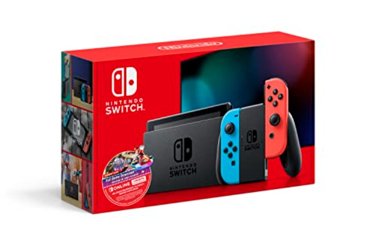 Nintendo Switch w/Neon Blue & Neon Red Joy-Con + Mario Kart 8 Deluxe (Full Game Download) + 3 Month Switch Online Individual Membership