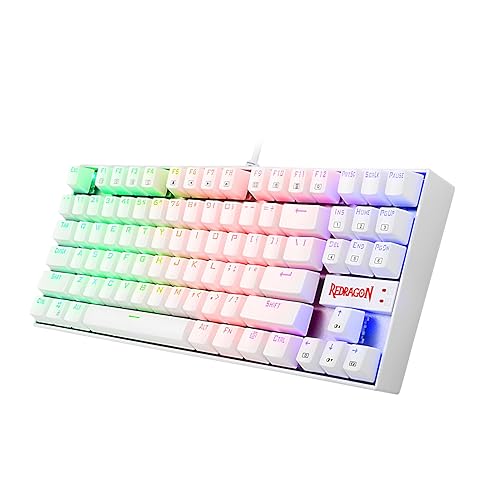 Redragon K552 Mechanical Gaming Keyboard 60% Compact 87 Key Kumara Wired Cherry MX Blue Switches Equivalent for Windows PC Gamers (RGB Backlit White) - K552W-RGB - White