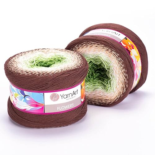 Yarn Art YarnArt Flowers Yarn 55% Cotton 45% Acrylic 250gr 1094yds Multicolor Cotton Yarn Rainbow Crochet Yarn Spring Summer - 1 Fine Sport Skein (272) - 272
