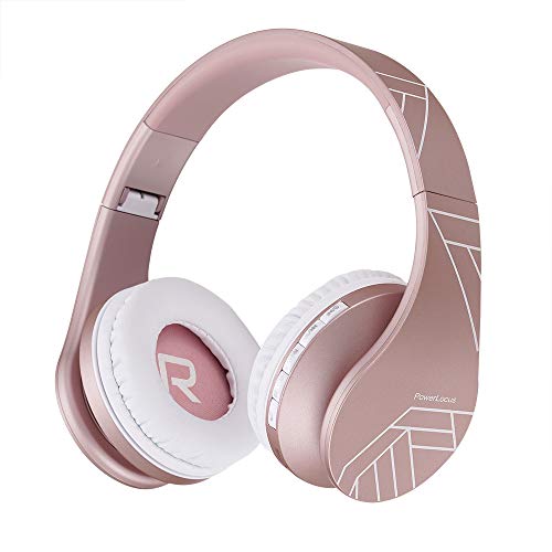 PowerLocus Kabellose Kopfhörer Over Ear, Kopfhörer Bluetooth mit Mikrofon, Faltbar, weiche Ohrpolster Hi-Fi-Stereo-Bass, Headset Kabellos und Kabel-Modus für Kinder/Erwachsene/TV/PC/Home Office - Rose Gold