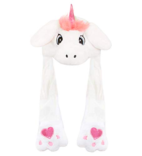 dressfan Women Girls Funny Plush Hat Toy White Unicorn Birthday Gift Animal with Moving Ears the - One Size - B-white Unicorn